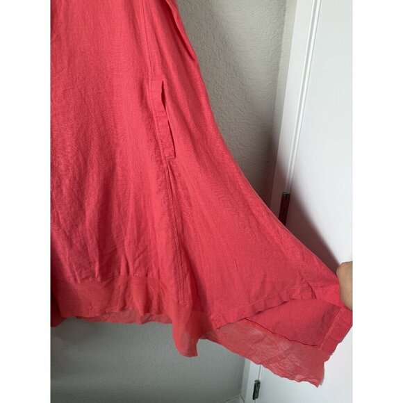 Cynthia Rowley Linen Blend Square Neck Asymmetric Lagenlook Dress Coastal Coral - Picture 5 of 10